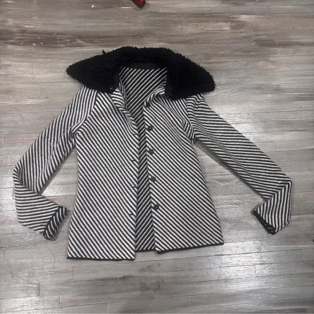 Euro Monochrome Striped Teddy Jacket